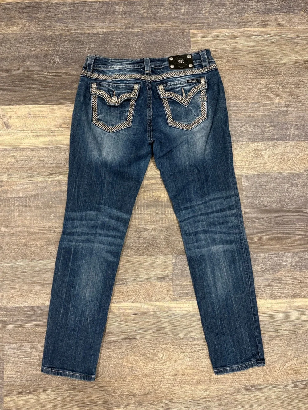 Moussy Dark Blue Embellished Back-Pocket Bootcut Jeans